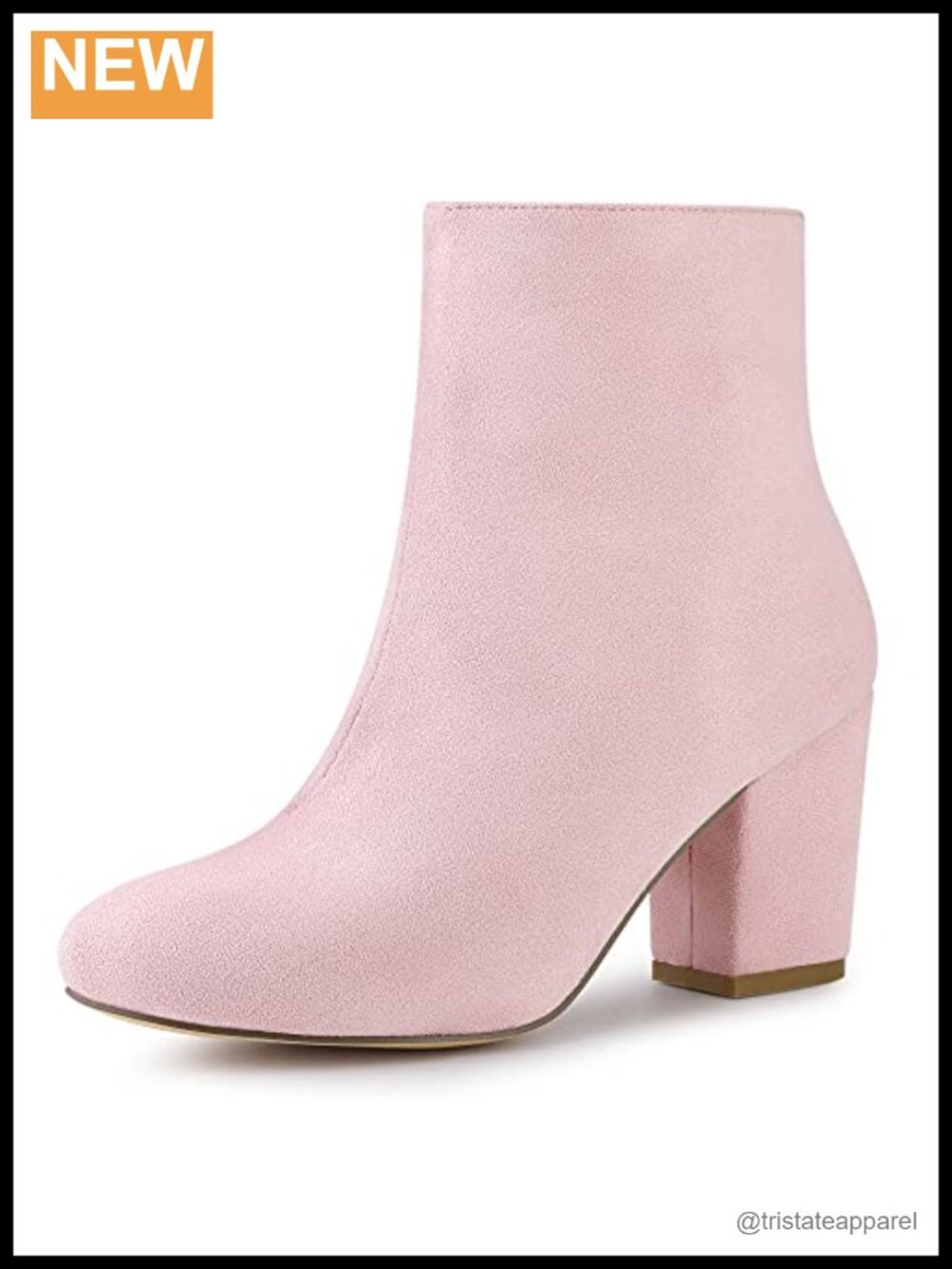 Round Toe Chunky Block Heel Ankle Boots Side Zip Faux Suede